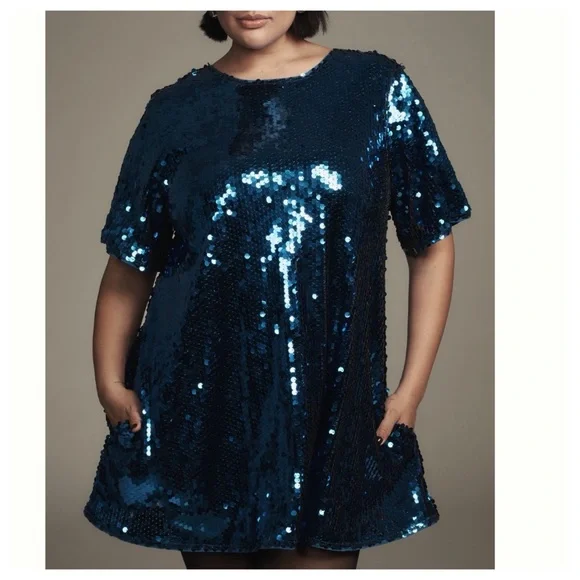 mini sparkly dress Faelina Short Sleeve Pearl Sequin Mini Dress